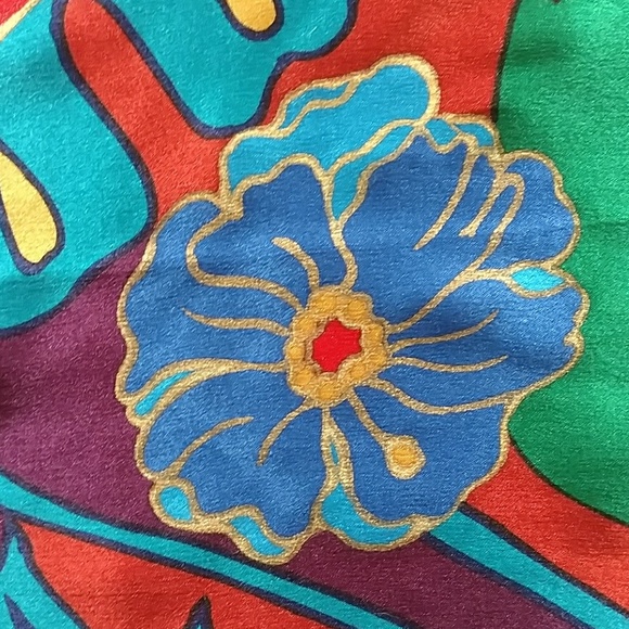 VTG Tropical Print Gold Accent Silk Scarf - Picture 8 of 8